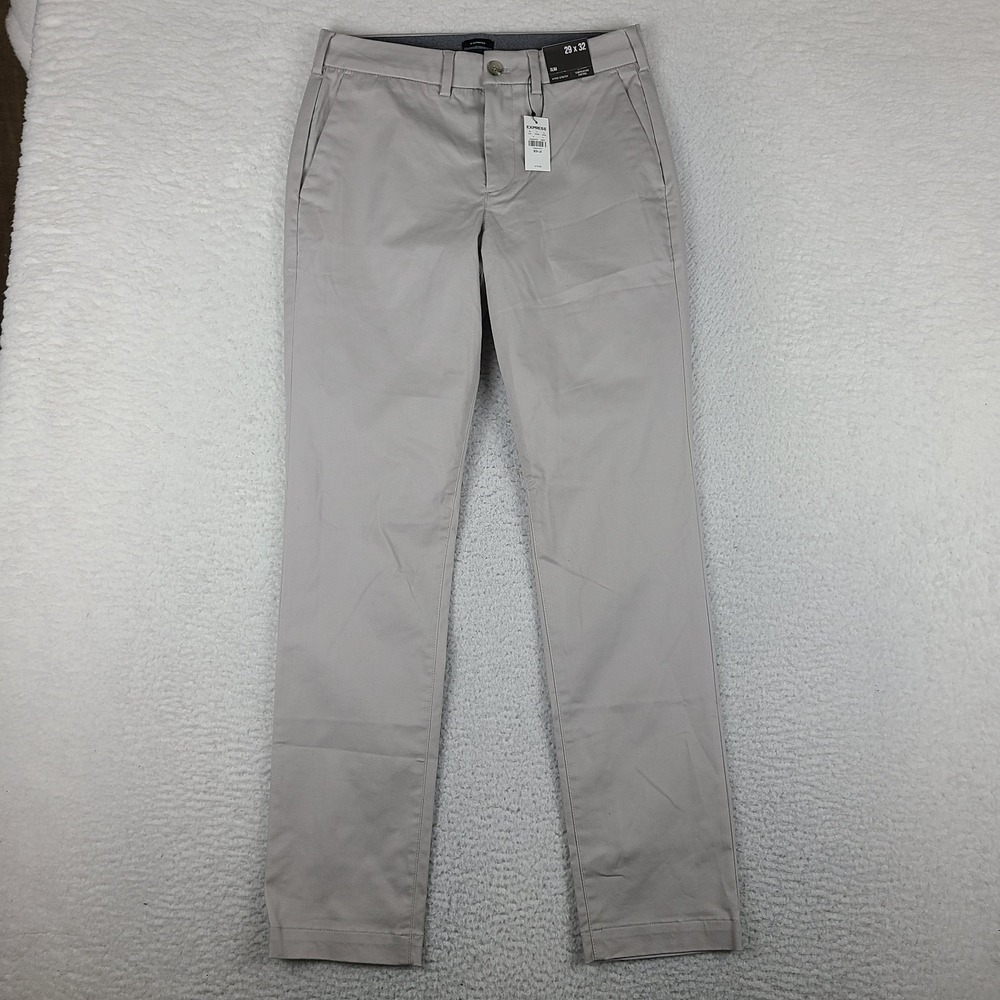 EXPRESS Pants Mens 29x32 Light Gray Slim Fit Hyper Stretch Chino Khakis NWT NEW